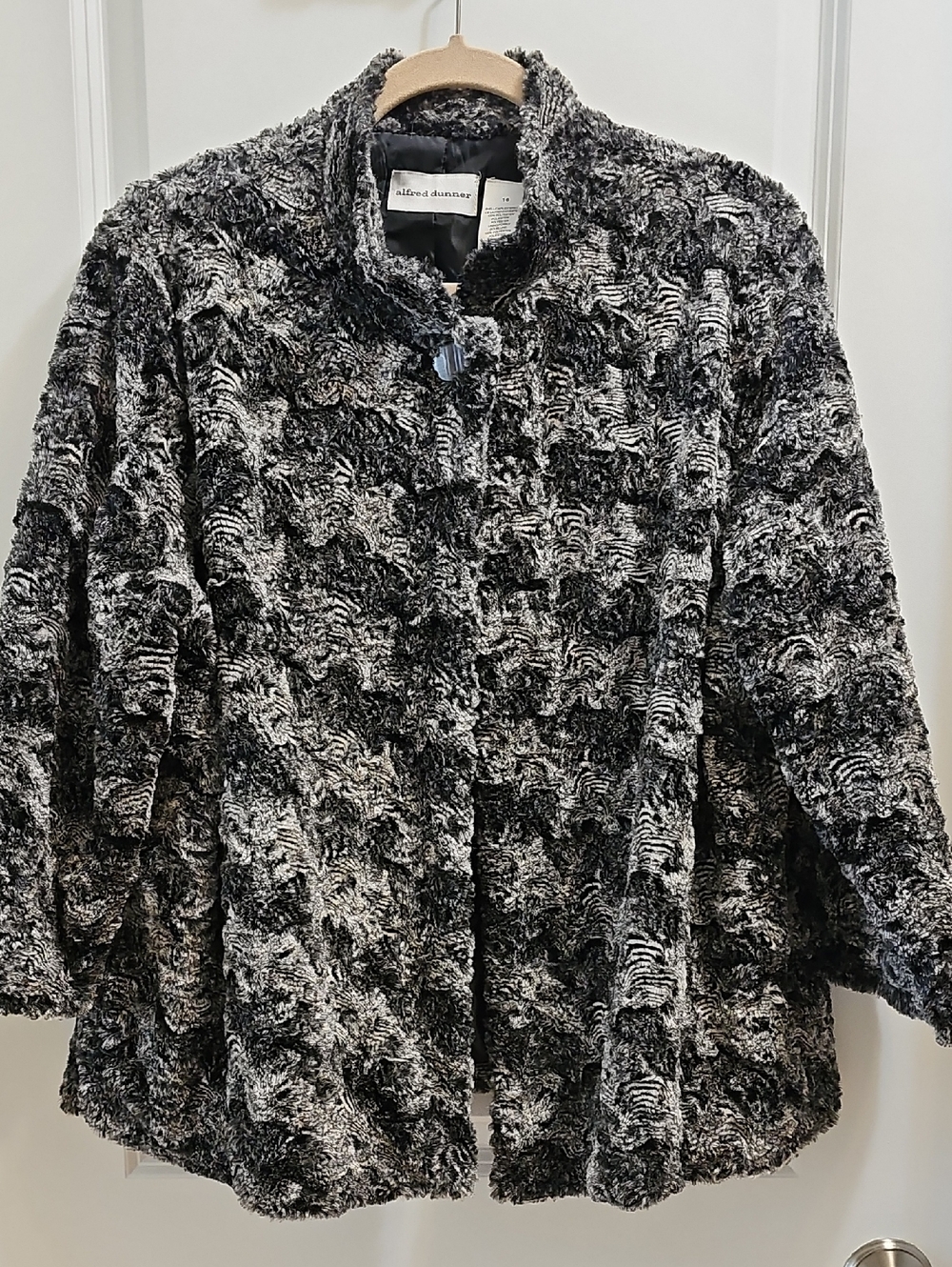 Alfred Dunner Black & White Textured Faux Fur Coat